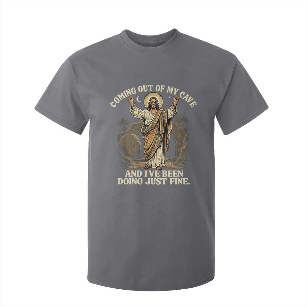 Coming Out Of My Cave Christian Easter T Shirt For Kid Risen Jesus Tomb Scene Inspirational Faith Message Gift TS02 Charcoal Print Your Wear