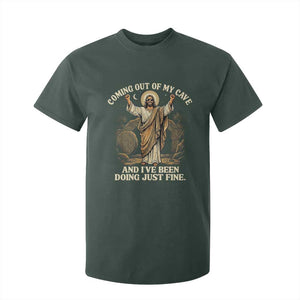Coming Out Of My Cave Christian Easter T Shirt For Kid Risen Jesus Tomb Scene Inspirational Faith Message Gift TS02 Dark Forest Green Print Your Wear