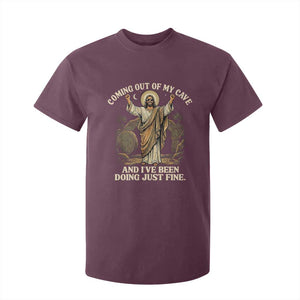 Coming Out Of My Cave Christian Easter T Shirt For Kid Risen Jesus Tomb Scene Inspirational Faith Message Gift TS02 Maroon Print Your Wear