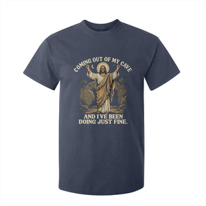Coming Out Of My Cave Christian Easter T Shirt For Kid Risen Jesus Tomb Scene Inspirational Faith Message Gift TS02 Navy Print Your Wear