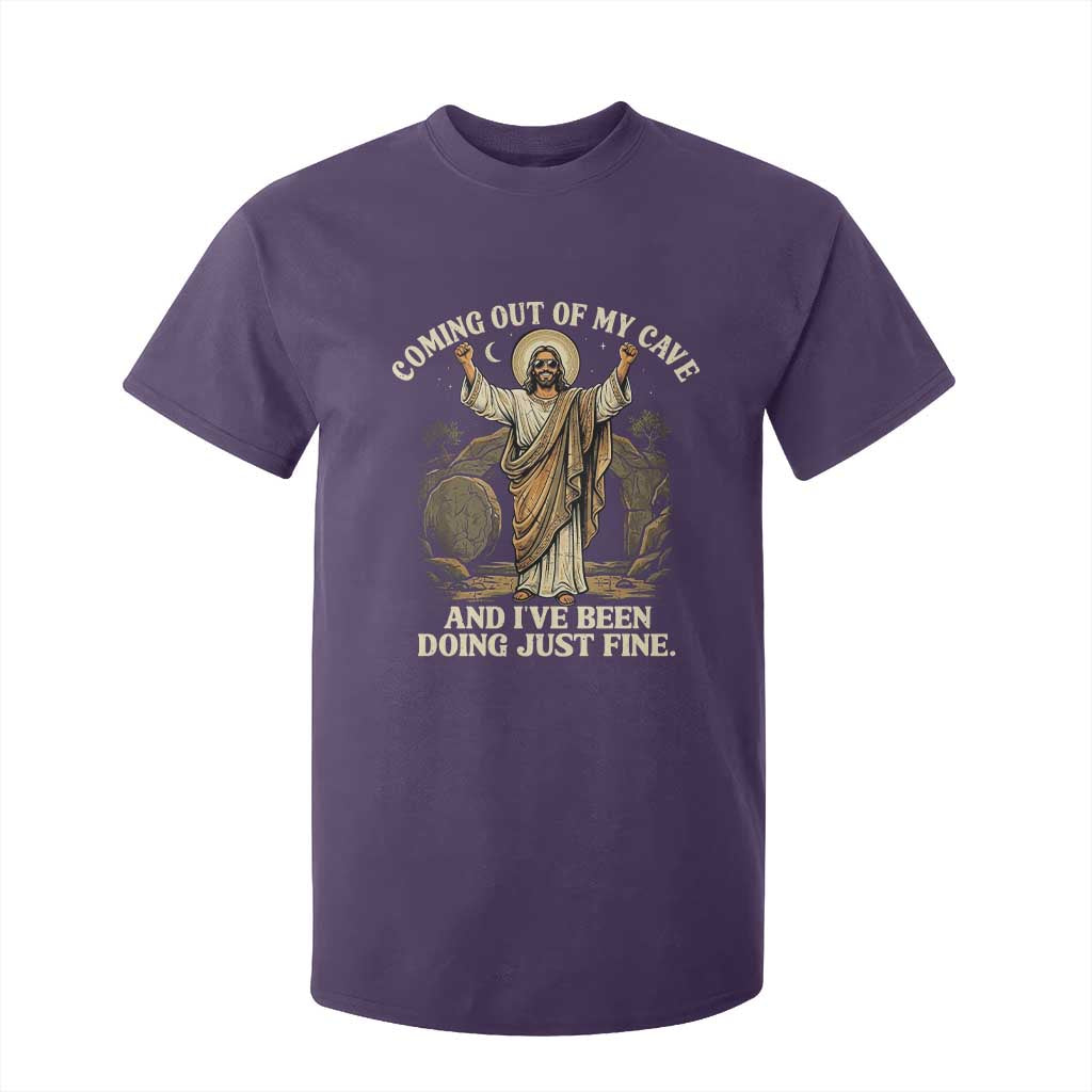 Coming Out Of My Cave Christian Easter T Shirt For Kid Risen Jesus Tomb Scene Inspirational Faith Message Gift TS02 Purple Print Your Wear