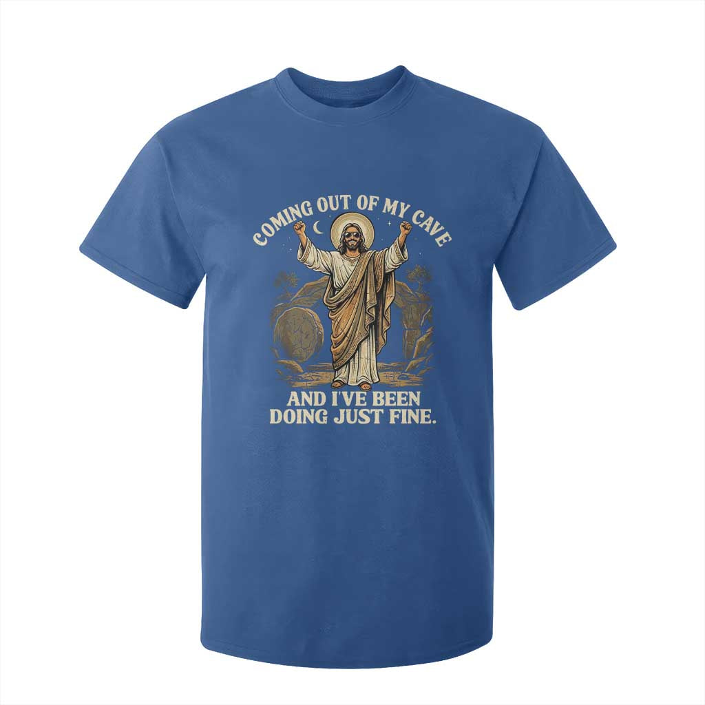 Coming Out Of My Cave Christian Easter T Shirt For Kid Risen Jesus Tomb Scene Inspirational Faith Message Gift TS02 Royal Blue Print Your Wear