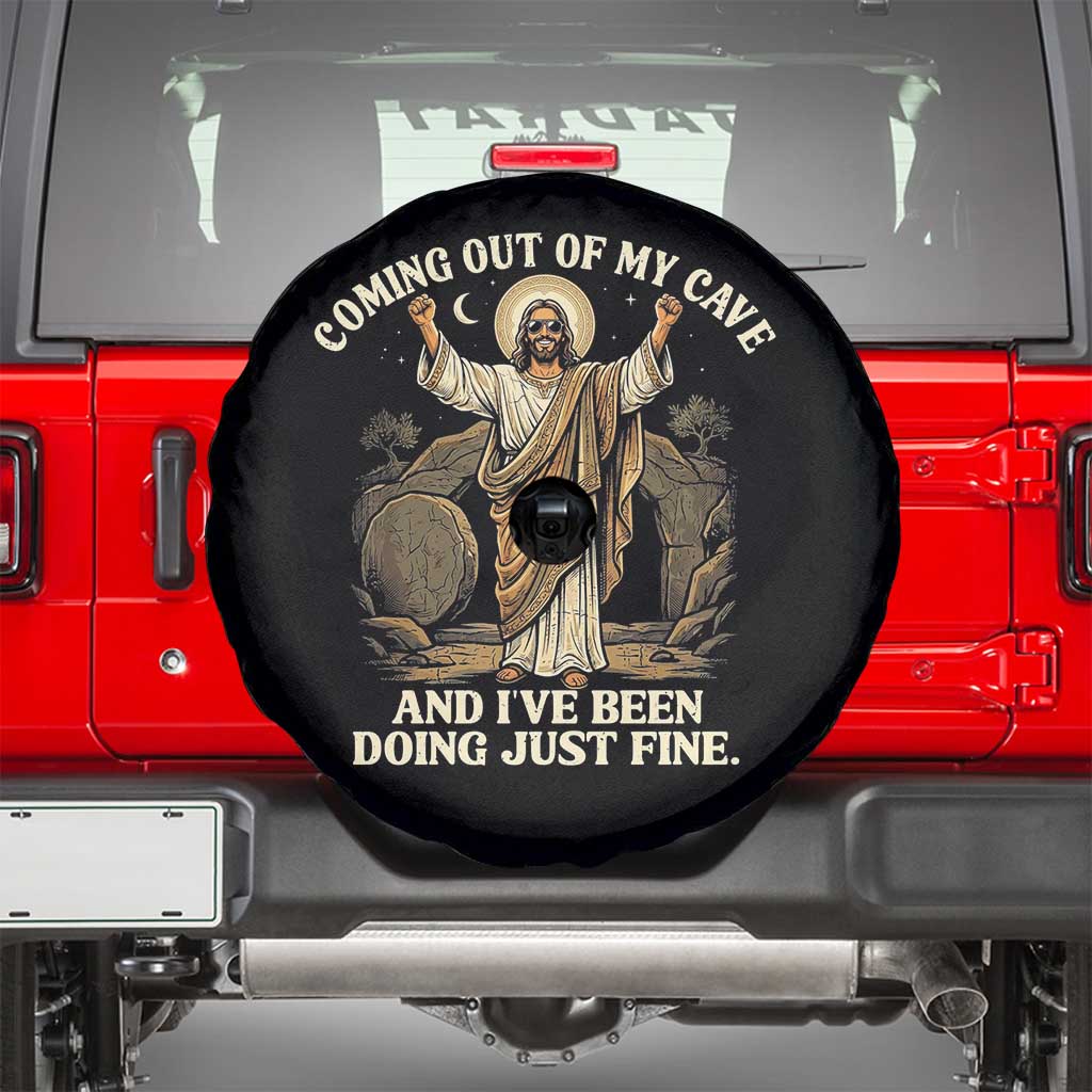 Coming Out Of My Cave Christian Easter Spare Tire Cover Risen Jesus Tomb Scene Inspirational Faith Message Gift TS02 Black Print Your Wear