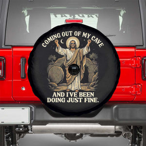 Coming Out Of My Cave Christian Easter Spare Tire Cover Risen Jesus Tomb Scene Inspirational Faith Message Gift TS02 Black Print Your Wear