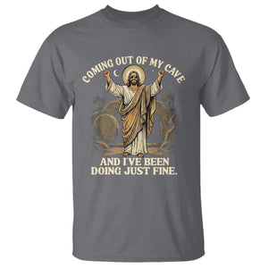 Coming Out Of My Cave Christian Easter T Shirt Risen Jesus Tomb Scene Inspirational Faith Message Gift TS02 Charcoal Print Your Wear