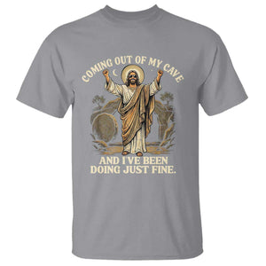Coming Out Of My Cave Christian Easter T Shirt Risen Jesus Tomb Scene Inspirational Faith Message Gift TS02 Sport Gray Print Your Wear