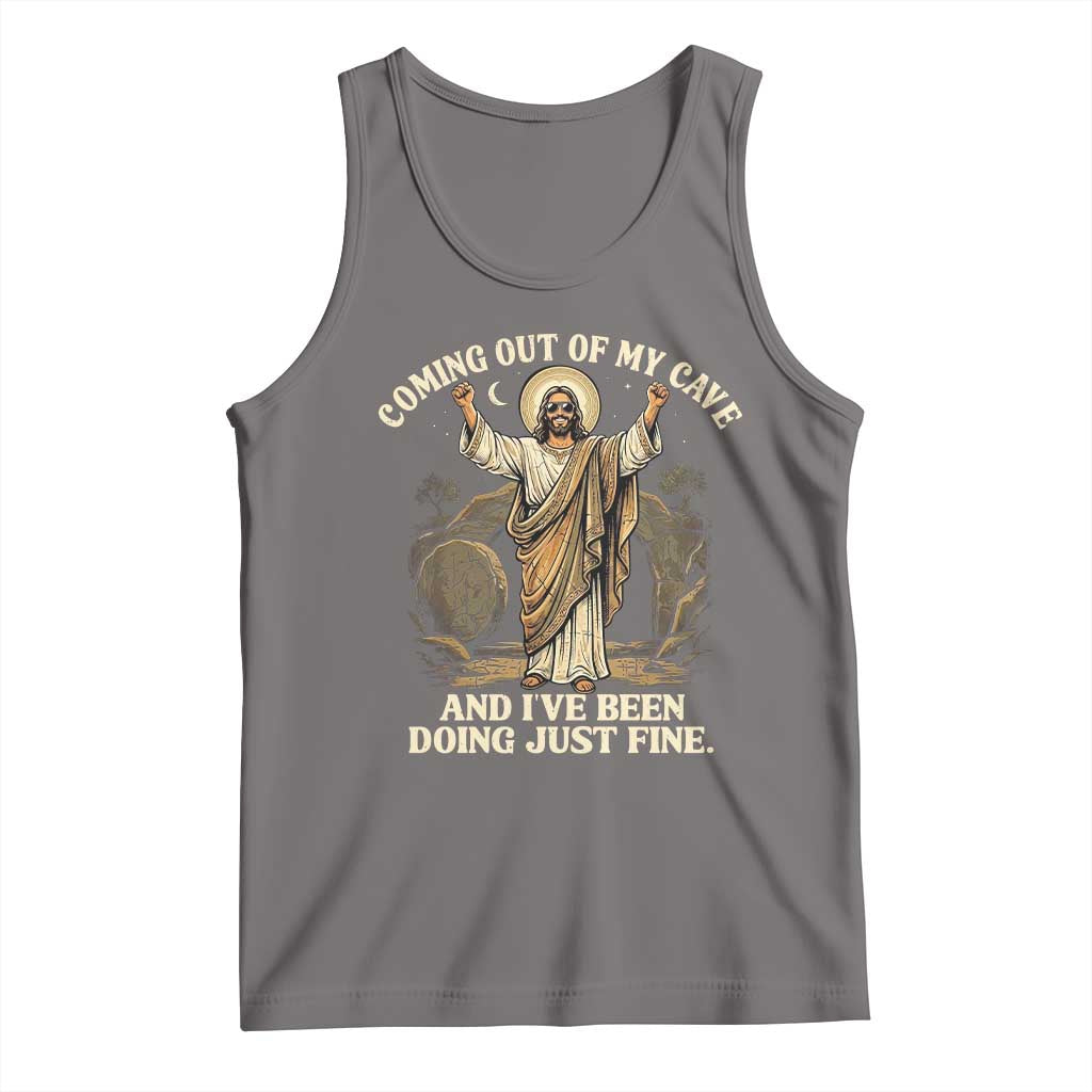 Coming Out Of My Cave Christian Easter Tank Top Risen Jesus Tomb Scene Inspirational Faith Message Gift TS02 Deep Heather Print Your Wear