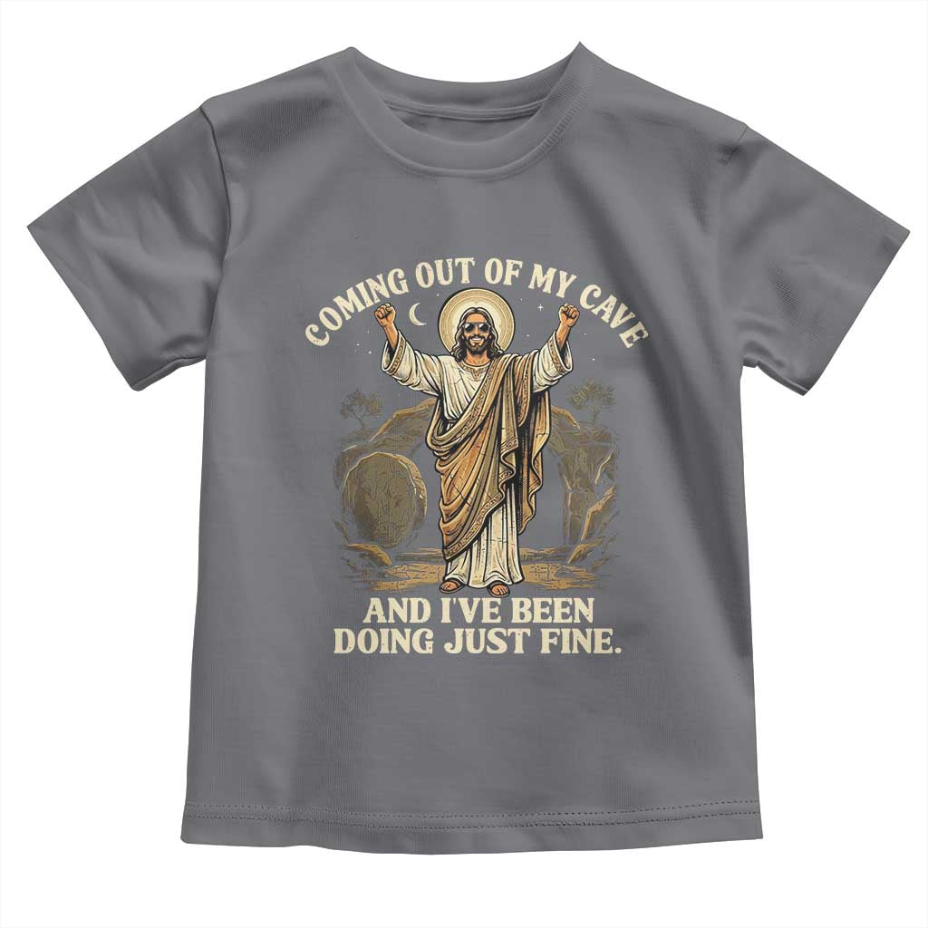 Coming Out Of My Cave Christian Easter Toddler T Shirt Risen Jesus Tomb Scene Inspirational Faith Message Gift TS02 Charcoal Print Your Wear