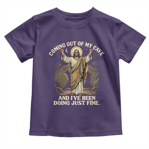 Coming Out Of My Cave Christian Easter Toddler T Shirt Risen Jesus Tomb Scene Inspirational Faith Message Gift TS02 Purple Print Your Wear