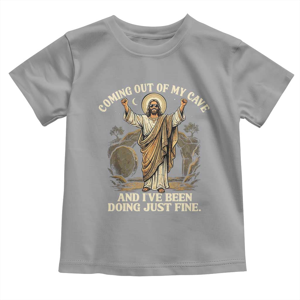 Coming Out Of My Cave Christian Easter Toddler T Shirt Risen Jesus Tomb Scene Inspirational Faith Message Gift TS02 Sport Gray Print Your Wear