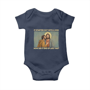 It Started Out With A Kiss Christian Easter Baby Onesie Judas Betrayal Biblical Scene Faith Reflection Gift TS02 Navy Print Your Wear