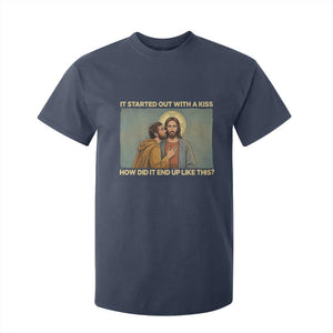 It Started Out With A Kiss Christian Easter T Shirt For Kid Judas Betrayal Biblical Scene Faith Reflection Gift TS02 Navy Print Your Wear