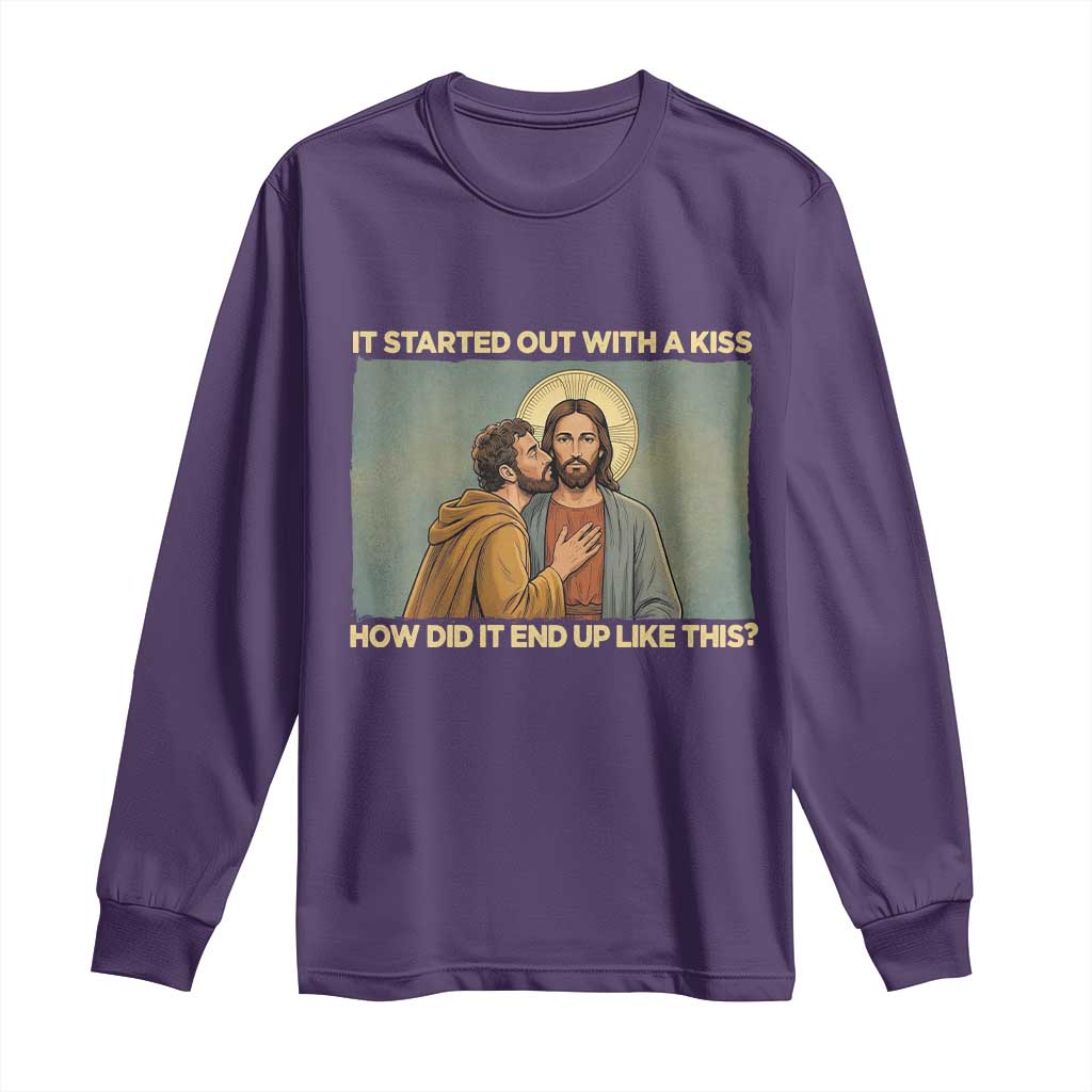 It Started Out With A Kiss Christian Easter Long Sleeve Shirt Judas Betrayal Biblical Scene Faith Reflection Gift TS02 Purple Print Your Wear