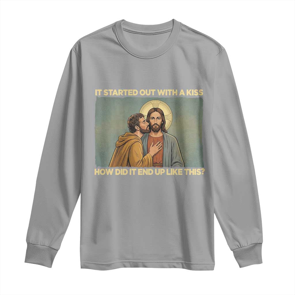 It Started Out With A Kiss Christian Easter Long Sleeve Shirt Judas Betrayal Biblical Scene Faith Reflection Gift TS02 Sport Gray Print Your Wear