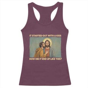 It Started Out With A Kiss Christian Easter Racerback Tank Top Judas Betrayal Biblical Scene Faith Reflection Gift TS02 Maroon Print Your Wear