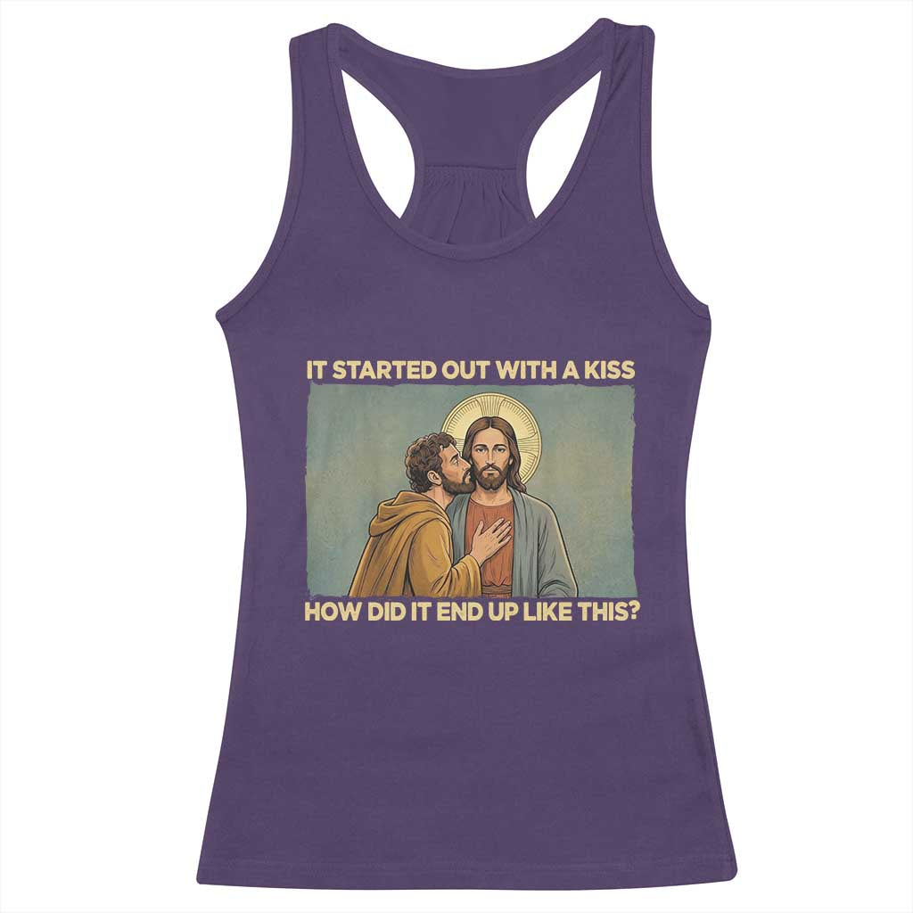 It Started Out With A Kiss Christian Easter Racerback Tank Top Judas Betrayal Biblical Scene Faith Reflection Gift TS02 Purple Print Your Wear