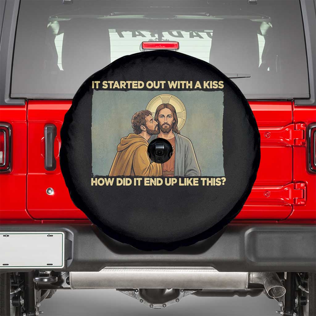 It Started Out With A Kiss Christian Easter Spare Tire Cover Judas Betrayal Biblical Scene Faith Reflection Gift TS02 Black Print Your Wear