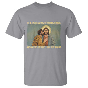 It Started Out With A Kiss Christian Easter T Shirt Judas Betrayal Biblical Scene Faith Reflection Gift TS02 Sport Gray Print Your Wear