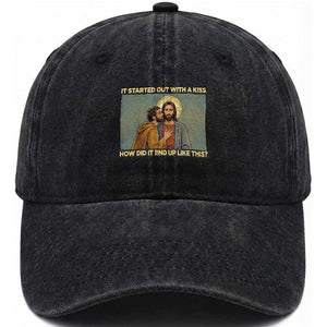 It Started Out With A Kiss Christian Easter Washed Cotton Baseball Cap Judas Betrayal Biblical Scene Faith Reflection Gift TS02 Print Your Wear