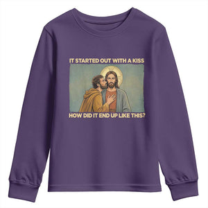 It Started Out With A Kiss Christian Easter Youth Sweatshirt Judas Betrayal Biblical Scene Faith Reflection Gift TS02 Purple Print Your Wear