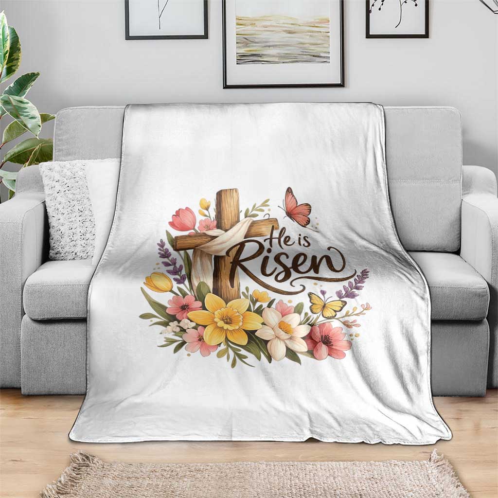 He Is Risen Floral Cross Christian Easter Throw Blanket Spring Flowers Butterfly Faith Inspirational Gift TS02 Print Your Wear