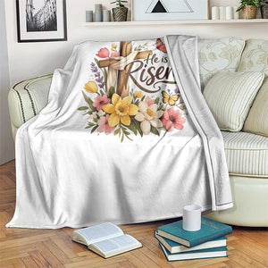 He Is Risen Floral Cross Christian Easter Throw Blanket Spring Flowers Butterfly Faith Inspirational Gift TS02 Print Your Wear