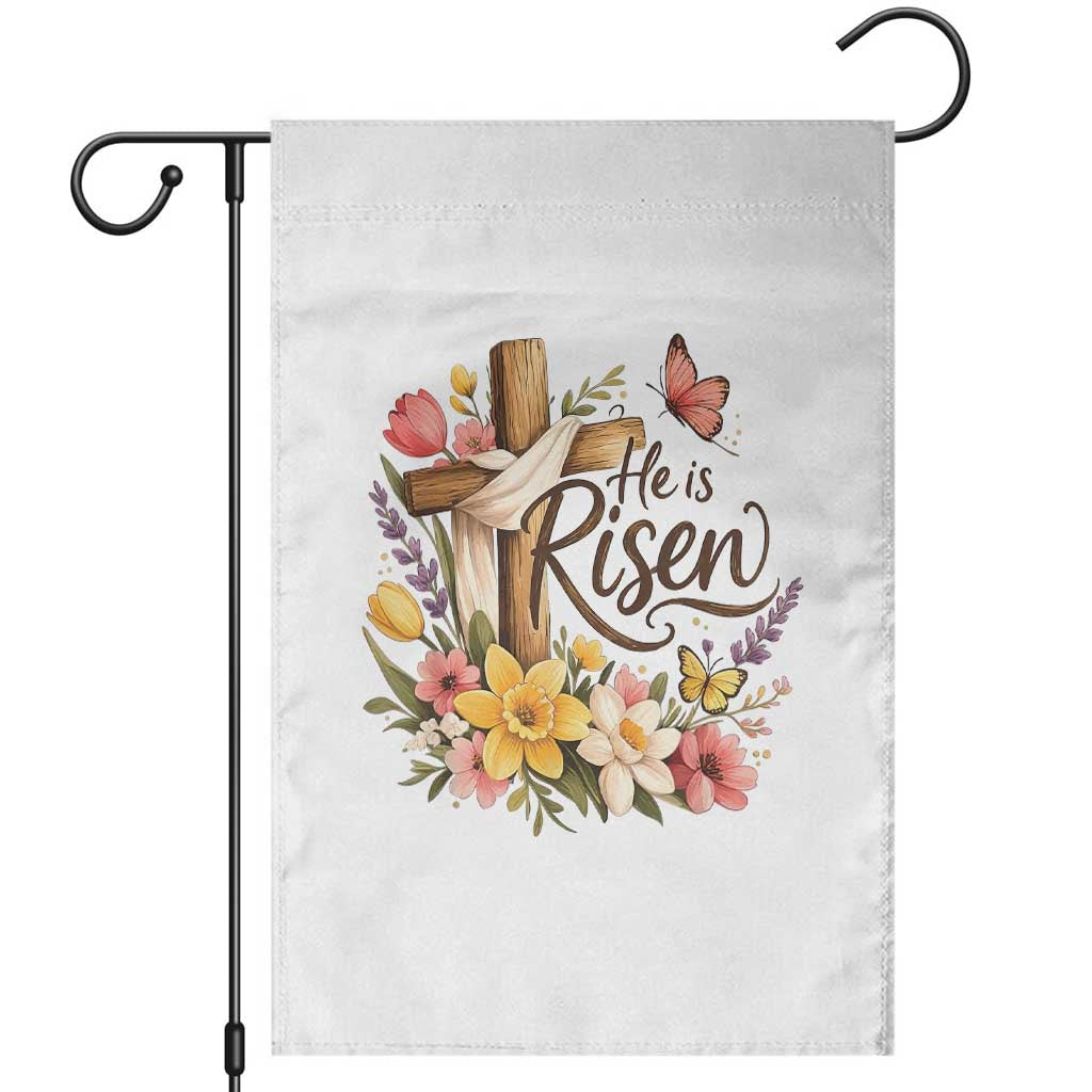 He Is Risen Floral Cross Christian Easter Garden Flag Spring Flowers Butterfly Faith Inspirational Gift TS02 White Print Your Wear