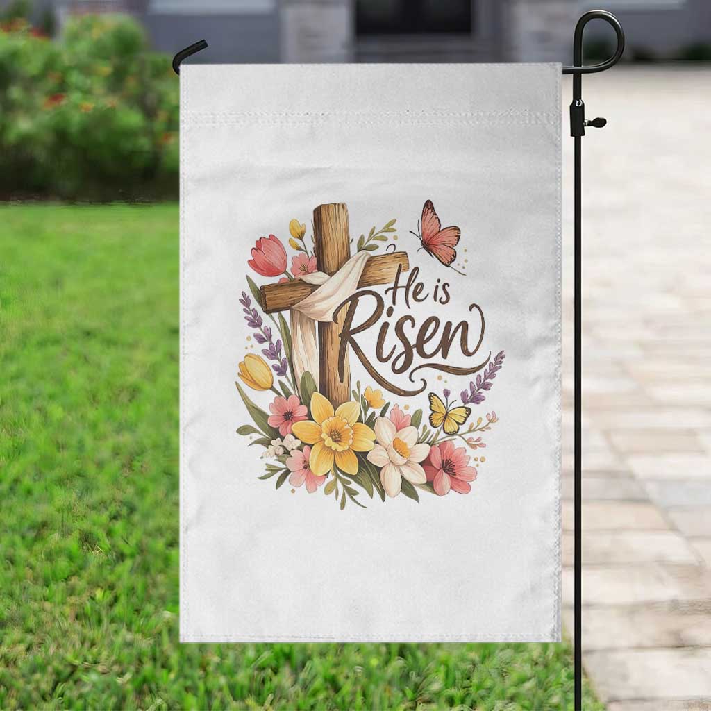 He Is Risen Floral Cross Christian Easter Garden Flag Spring Flowers Butterfly Faith Inspirational Gift TS02 Print Your Wear