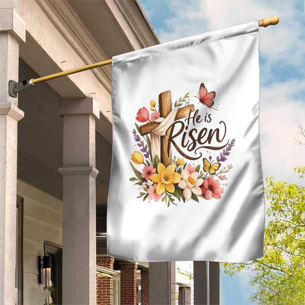 He Is Risen Floral Cross Christian Easter Garden Flag Spring Flowers Butterfly Faith Inspirational Gift TS02 Print Your Wear