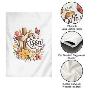 He Is Risen Floral Cross Christian Easter Garden Flag Spring Flowers Butterfly Faith Inspirational Gift TS02 Print Your Wear