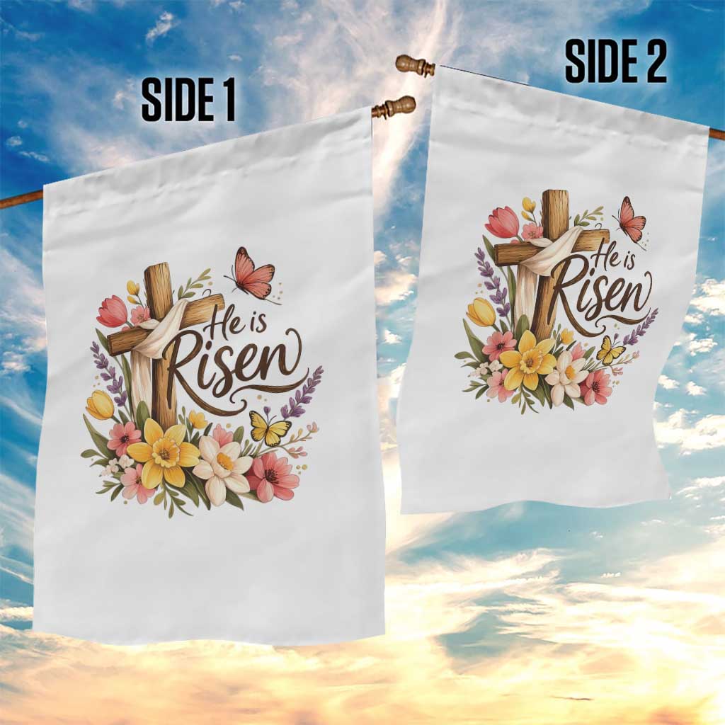He Is Risen Floral Cross Christian Easter Garden Flag Spring Flowers Butterfly Faith Inspirational Gift TS02 Print Your Wear