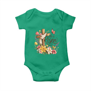 He Is Risen Floral Cross Christian Easter Baby Onesie Spring Flowers Butterfly Faith Inspirational Gift TS02 Irish Green Print Your Wear