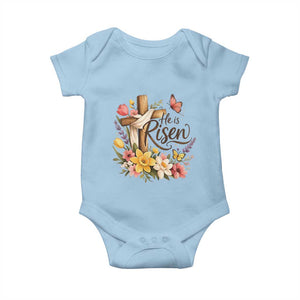 He Is Risen Floral Cross Christian Easter Baby Onesie Spring Flowers Butterfly Faith Inspirational Gift TS02 Light Blue Print Your Wear
