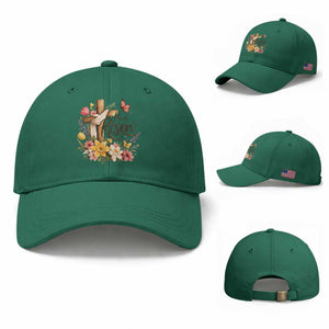 He Is Risen Floral Cross Christian Easter Baseball Cap Spring Flowers Butterfly Faith Inspirational Gift TS02 Baseball Cap Universal Fit Irish Green Print Your Wear