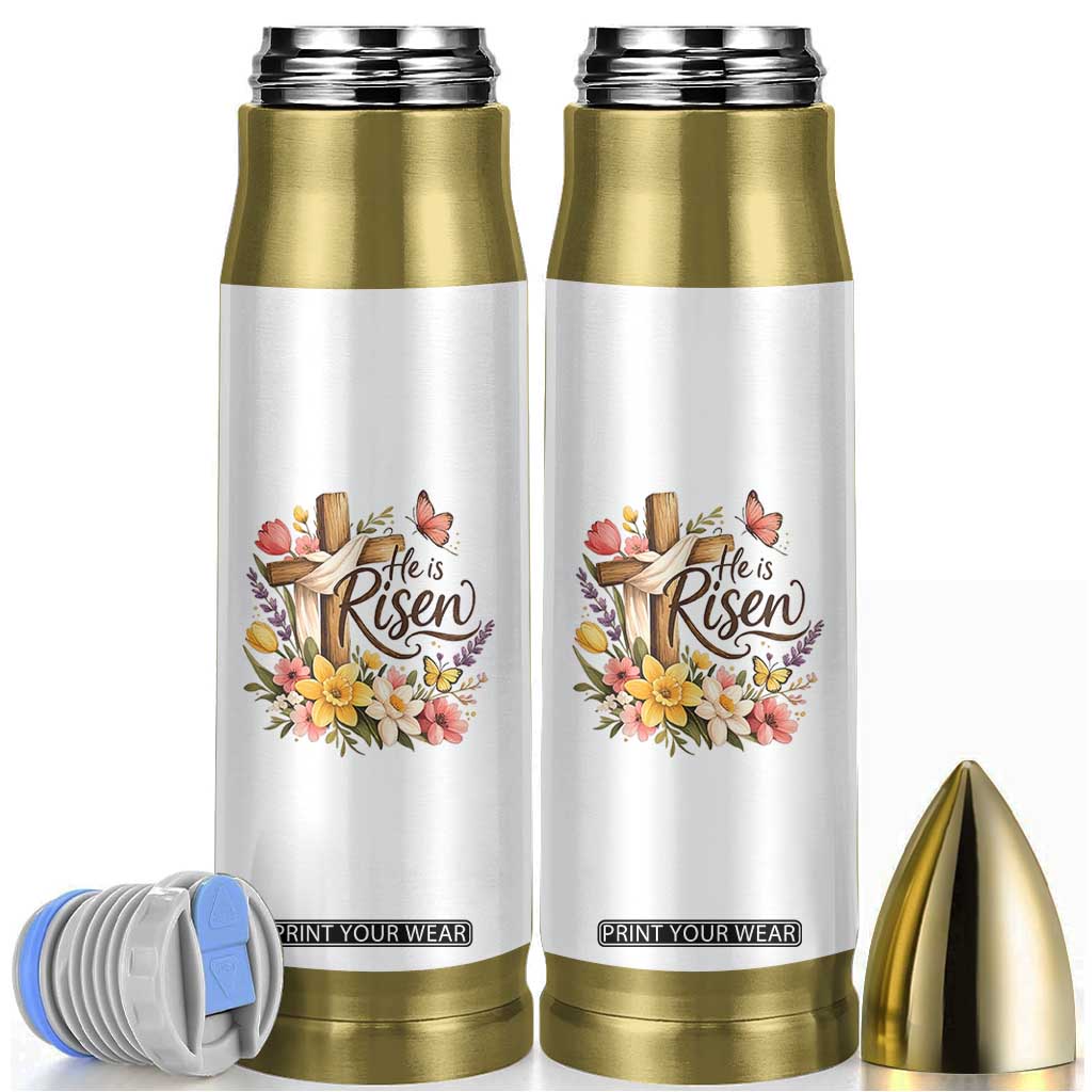 He Is Risen Floral Cross Christian Easter Bullet Tumbler Spring Flowers Butterfly Faith Inspirational Gift TS02 White Print Your Wear