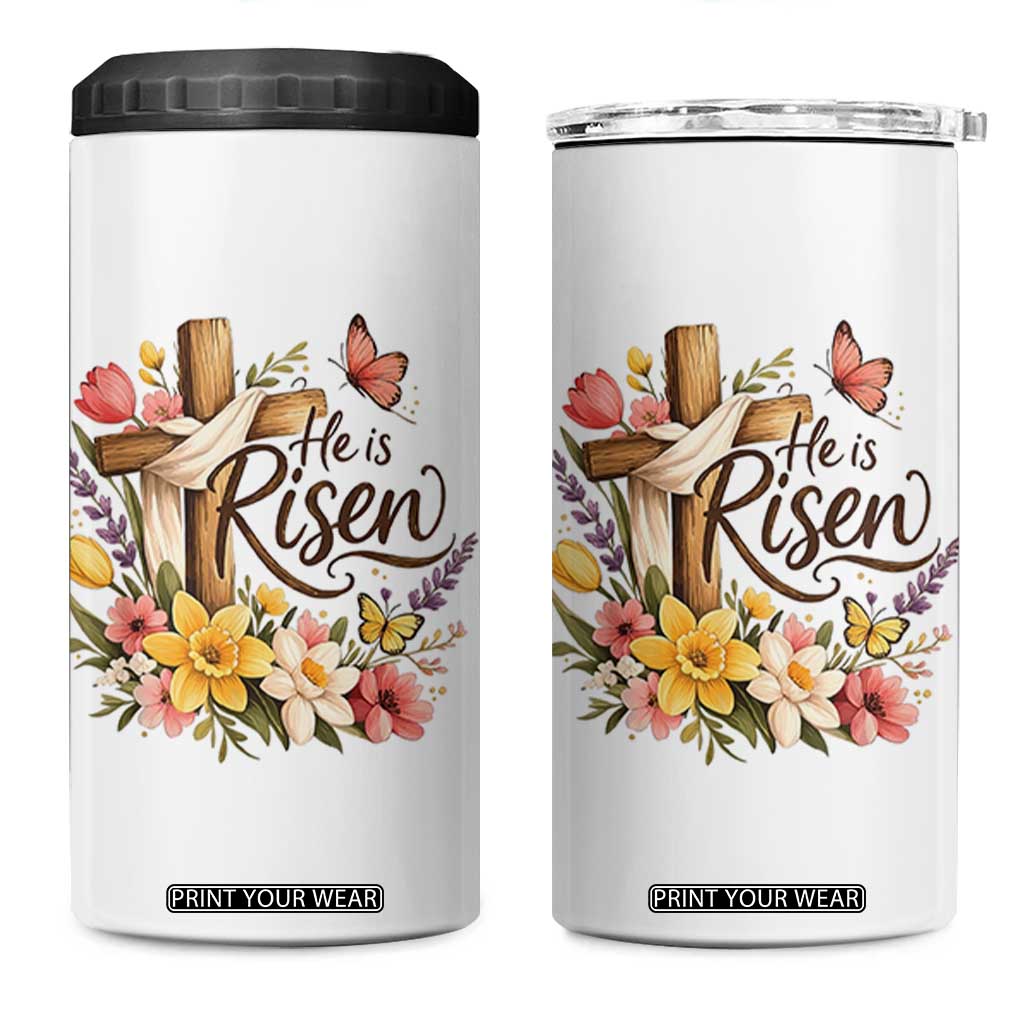 He Is Risen Floral Cross Christian Easter 4 in 1 Can Cooler Tumbler Spring Flowers Butterfly Faith Inspirational Gift TS02 One Size: 16 oz White Print Your Wear