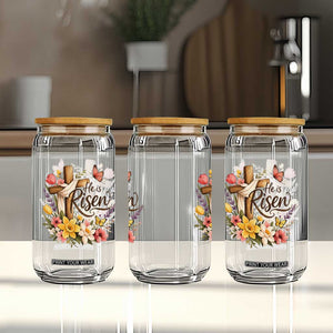 He Is Risen Floral Cross Christian Easter Glass Can Spring Flowers Butterfly Faith Inspirational Gift TS02 Print Your Wear