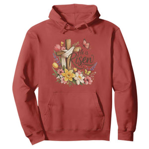 He Is Risen Floral Cross Christian Easter Hoodie Spring Flowers Butterfly Faith Inspirational Gift TS02 Red Print Your Wear