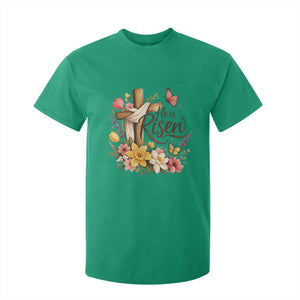 He Is Risen Floral Cross Christian Easter T Shirt For Kid Spring Flowers Butterfly Faith Inspirational Gift TS02 Irish Green Print Your Wear