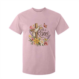 He Is Risen Floral Cross Christian Easter T Shirt For Kid Spring Flowers Butterfly Faith Inspirational Gift TS02 Light Pink Print Your Wear