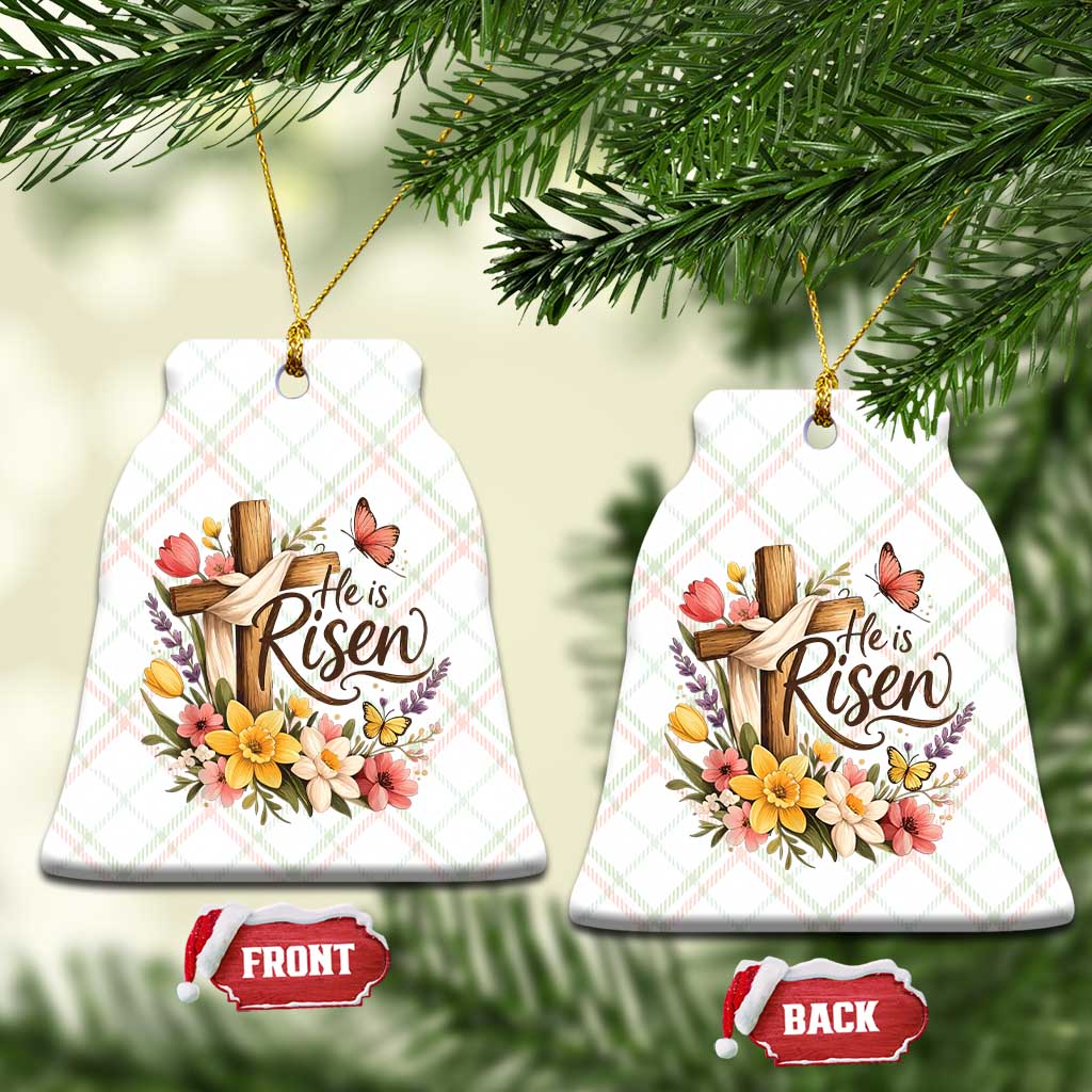 He Is Risen Floral Cross Christian Easter Ceramic Ornament Spring Flowers Butterfly Faith Inspirational Gift TS02 Print Your Wear