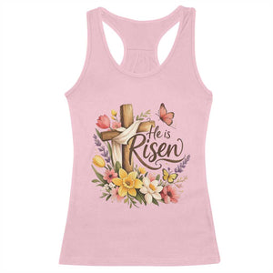He Is Risen Floral Cross Christian Easter Racerback Tank Top Spring Flowers Butterfly Faith Inspirational Gift TS02 Light Pink Print Your Wear
