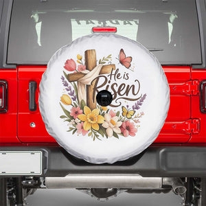 He Is Risen Floral Cross Christian Easter Spare Tire Cover Spring Flowers Butterfly Faith Inspirational Gift TS02 White Print Your Wear