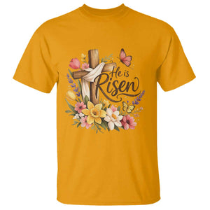 He Is Risen Floral Cross Christian Easter T Shirt Spring Flowers Butterfly Faith Inspirational Gift TS02 Gold Print Your Wear