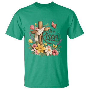 He Is Risen Floral Cross Christian Easter T Shirt Spring Flowers Butterfly Faith Inspirational Gift TS02 Irish Green Print Your Wear