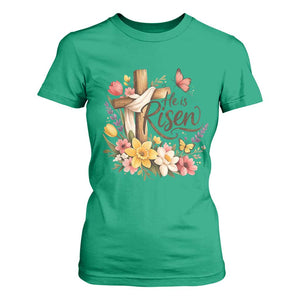 He Is Risen Floral Cross Christian Easter T Shirt For Women Spring Flowers Butterfly Faith Inspirational Gift TS02 Irish Green Print Your Wear