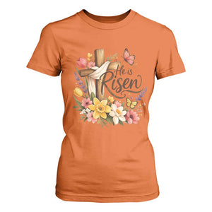 He Is Risen Floral Cross Christian Easter T Shirt For Women Spring Flowers Butterfly Faith Inspirational Gift TS02 Orange Print Your Wear