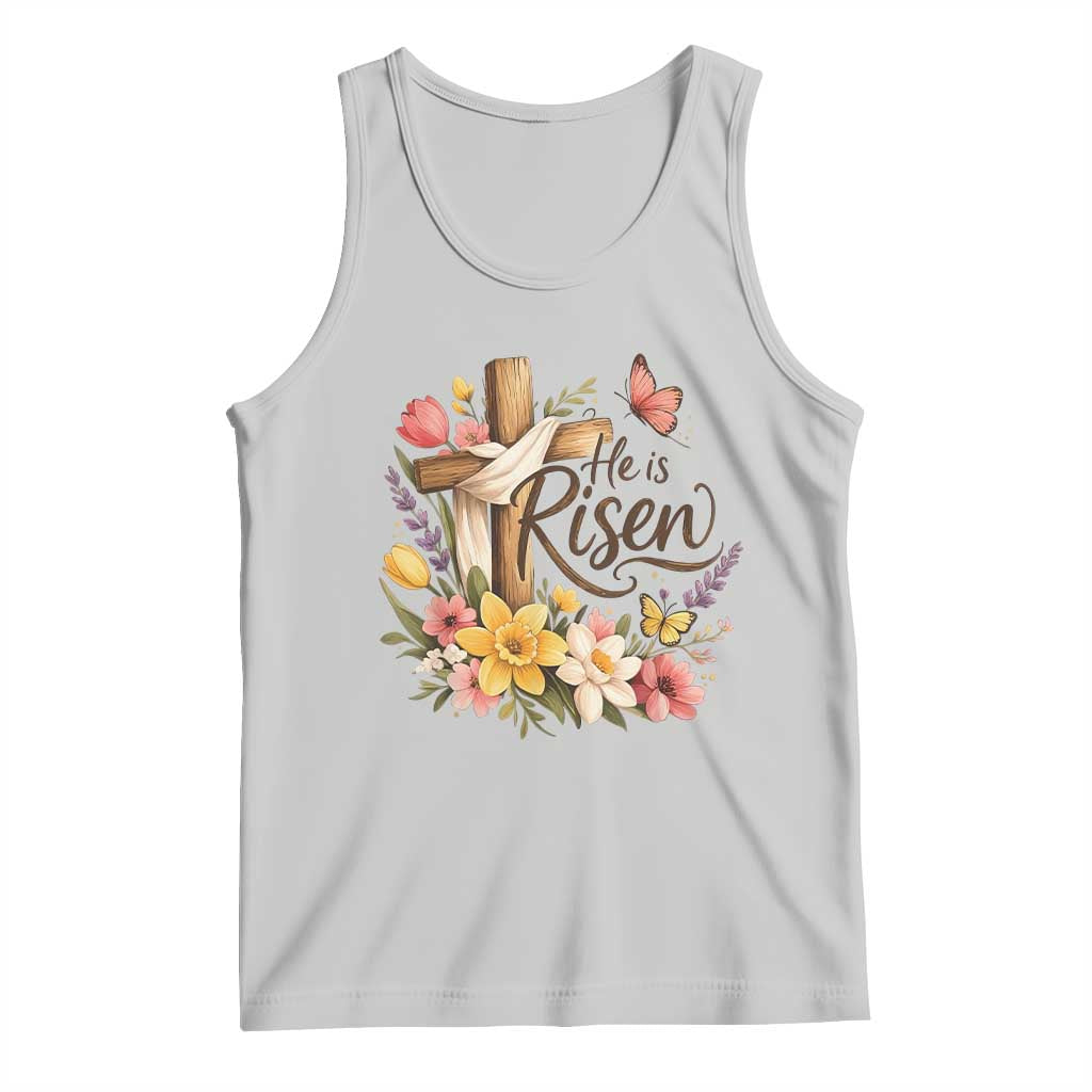 He Is Risen Floral Cross Christian Easter Tank Top Spring Flowers Butterfly Faith Inspirational Gift TS02 Ash Print Your Wear