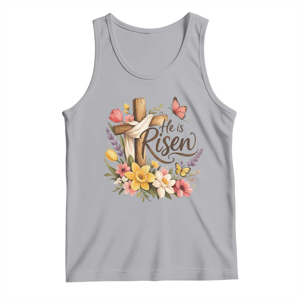 He Is Risen Floral Cross Christian Easter Tank Top Spring Flowers Butterfly Faith Inspirational Gift TS02 Athletic Heather Print Your Wear