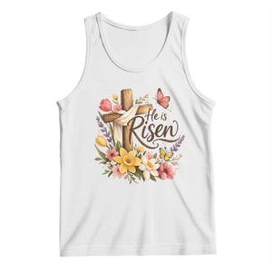 He Is Risen Floral Cross Christian Easter Tank Top Spring Flowers Butterfly Faith Inspirational Gift TS02 White Print Your Wear